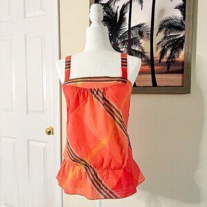 Love Squared Tank | Orange Plaid | Ruffle Bottom | Large | 100% Cotton | Y2K